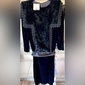 Gunne Sax Jessica McClintock Black Velvet Drop Waist Dress Size 6